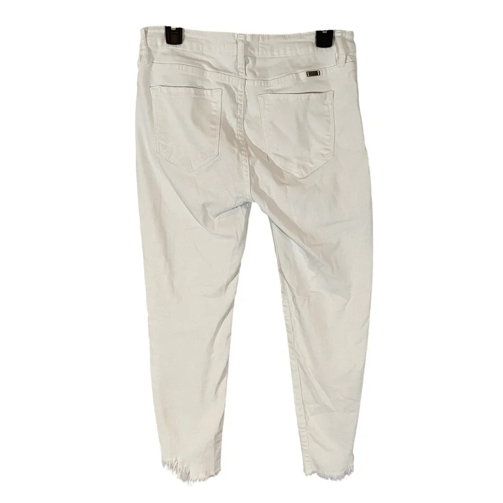 KanCan White Skinny Jeans Frayed High-Low Raw Hem Womens 11/29 Stretch Denim‎